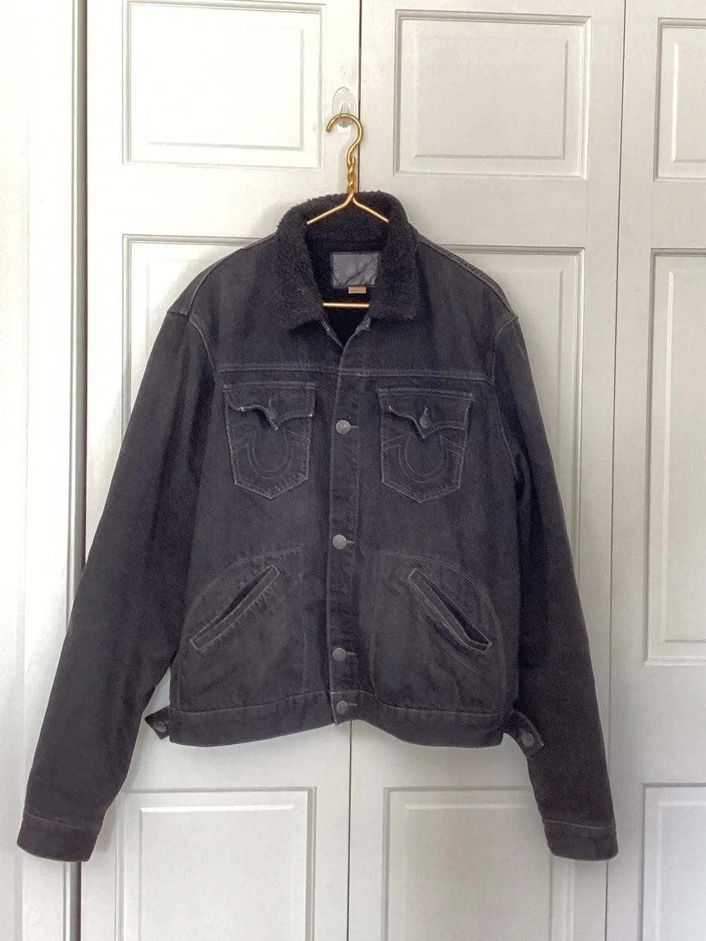 True Religion Black Denim Sherpa Collared Trucker Sherpa Jacket Mens XXL